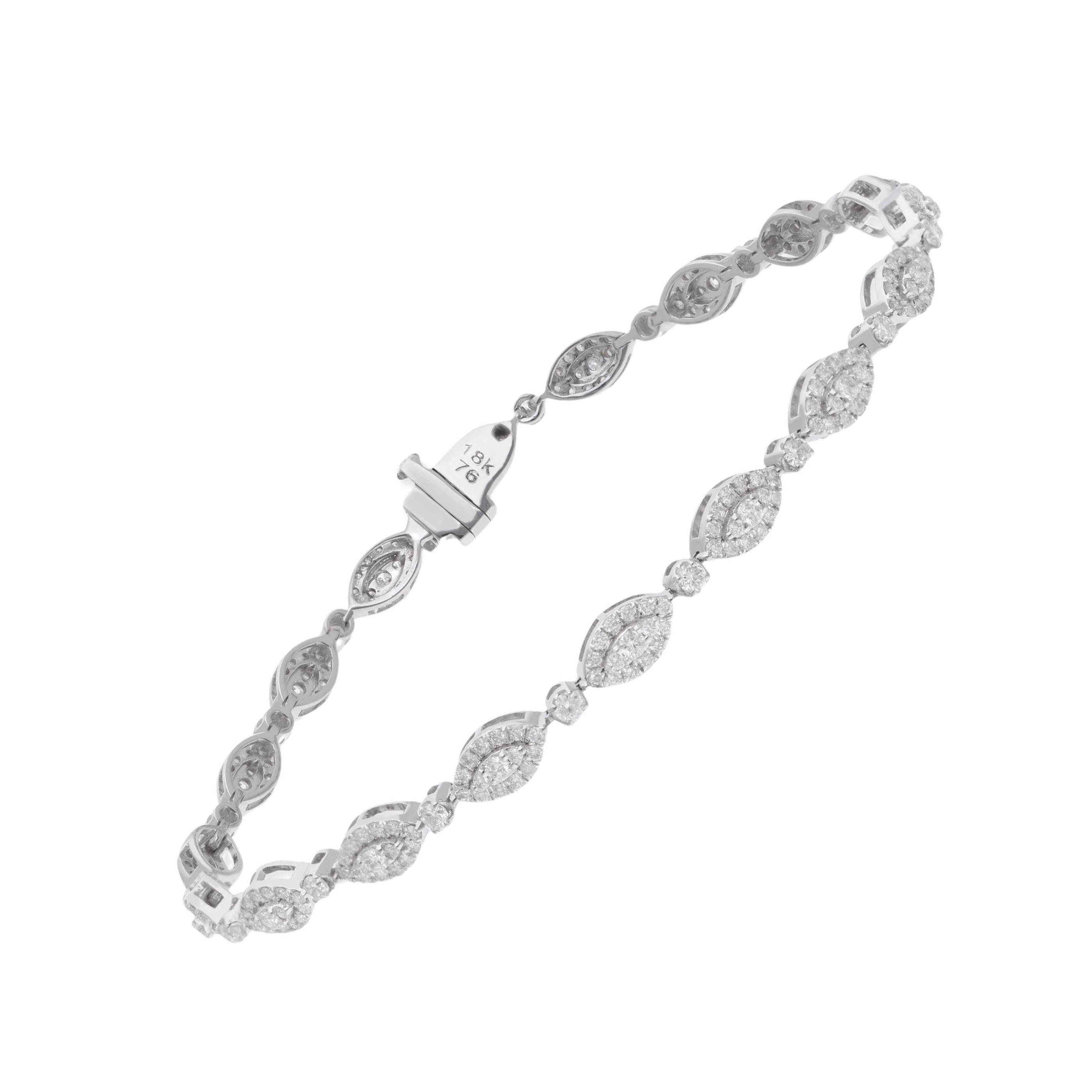 Bracciale Tennis Halo con diamanti a forma di marquis da 1,85 carati SI/H Oro bianco 18 carati