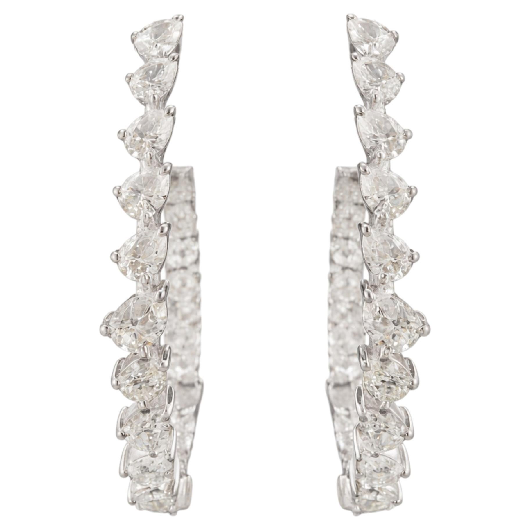 Natural Diamond Hoop Earrings 1.85 Carats 18K White Gold Pear Shape Diamond Hoop