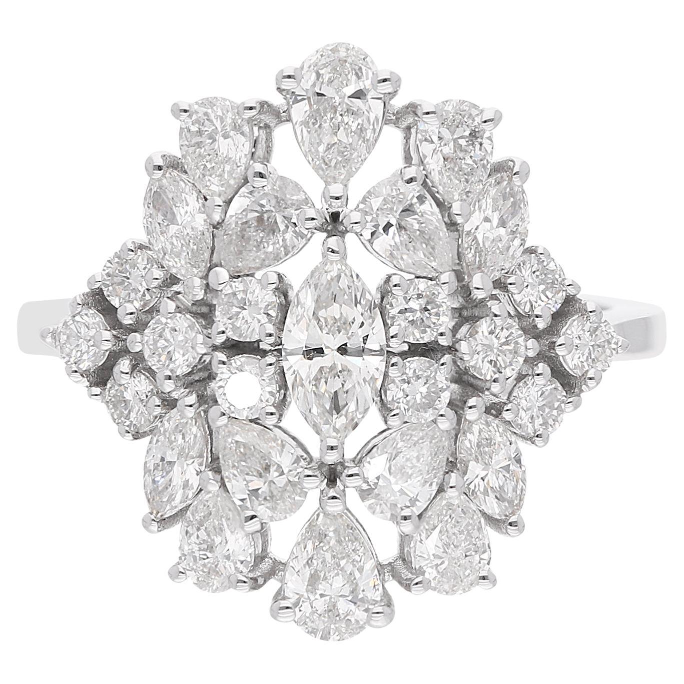 For Sale:  1.85 Carat SI/HI Marquise Pear Round Diamond Cluster Ring 18 Karat White Gold