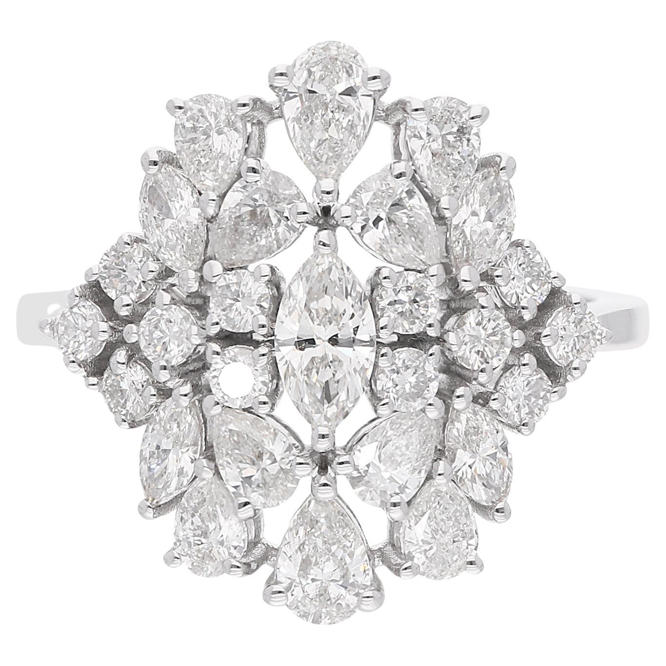 1.85 Carat SI/HI Marquise Pear Round Diamond Cluster Ring 18 Karat White Gold