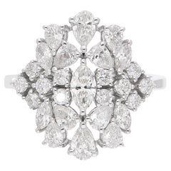 1,85 quilates SI/HI Anillo en Racimo de Diamantes Marquesa Pera Redonda Oro Blanco 18 Quilates