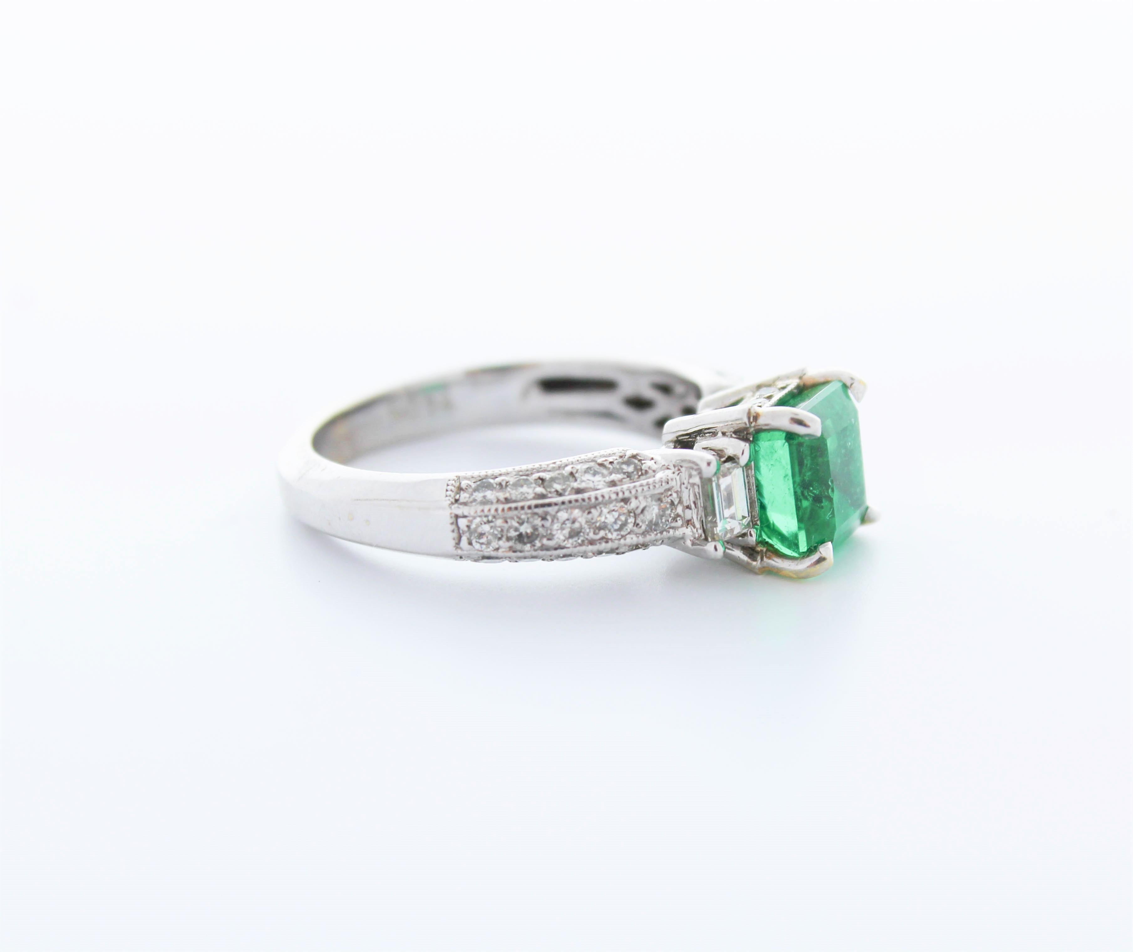 Contemporary 1.85 Carat Square Emerald & Diamond Cocktail Ring in 14 K White Gold For Sale