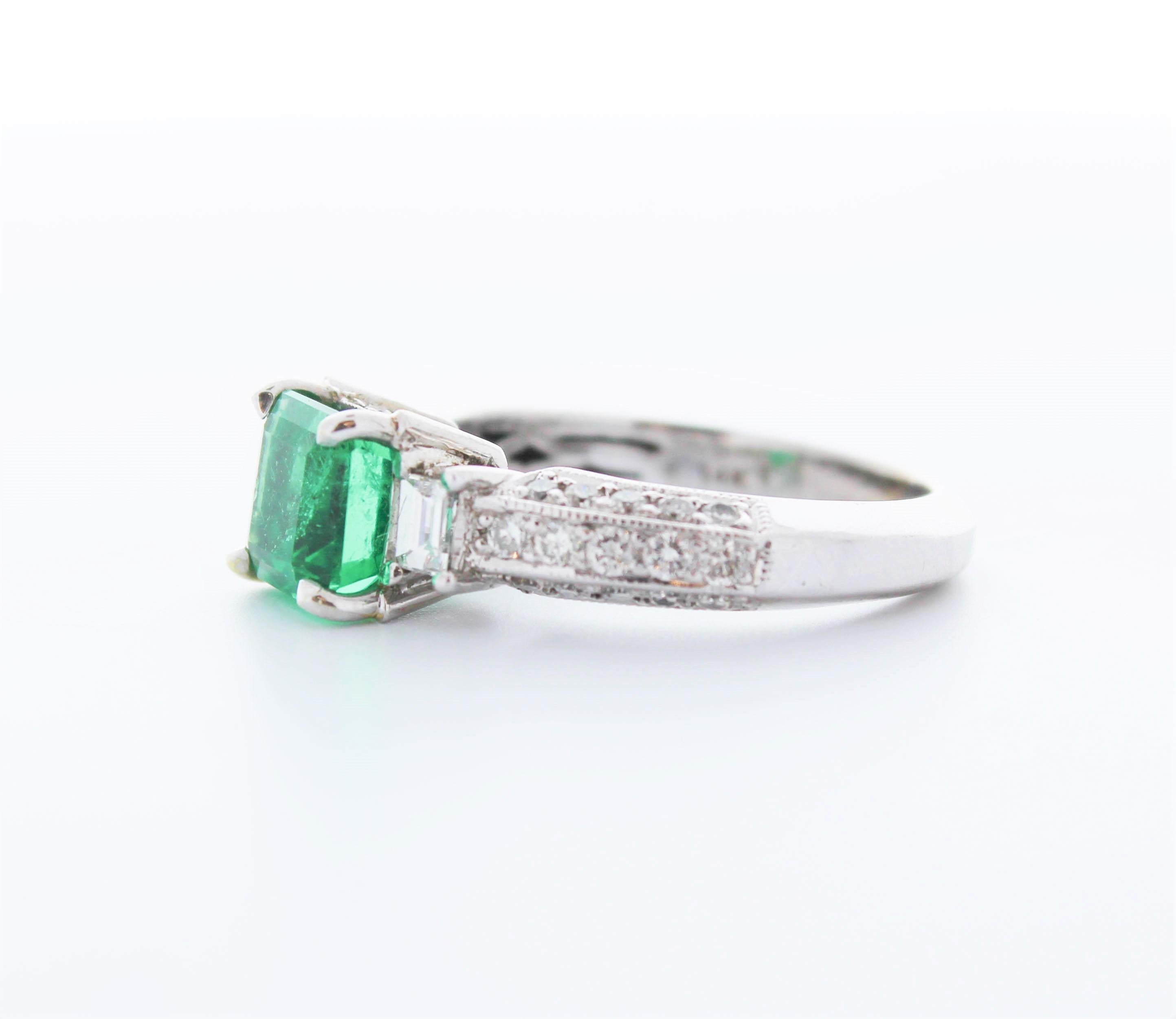 1.85 Carat Square Emerald & Diamond Cocktail Ring in 14 K White Gold In New Condition For Sale In Chicago, IL