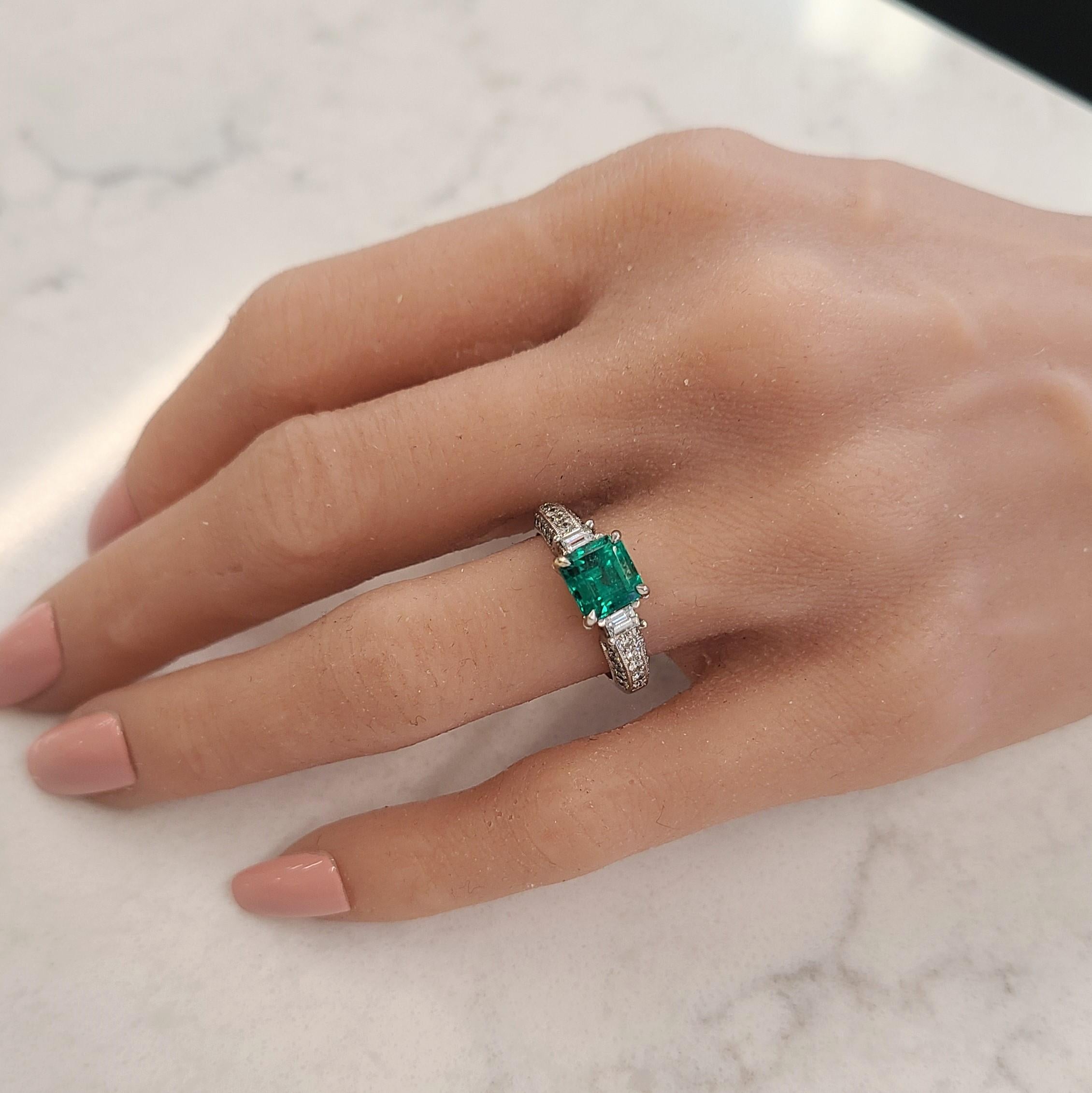 Women's 1.85 Carat Square Emerald & Diamond Cocktail Ring in 14 K White Gold For Sale