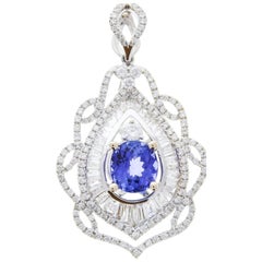 1.85 Carat Tanzanite & Diamond Pendant in 18k White Gold