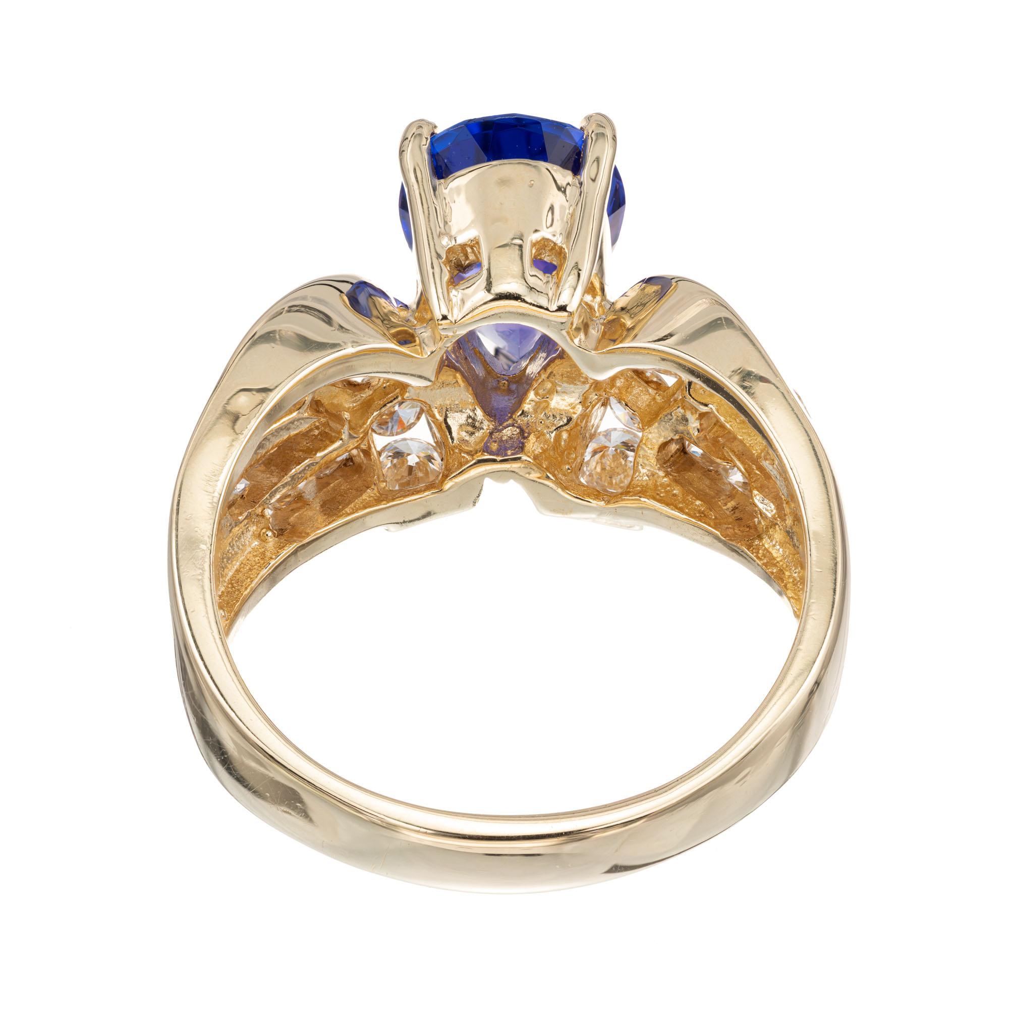 1.85 Carat Tanzanite Diamond Yellow Gold Cocktail Ring In Excellent Condition In Stamford, CT