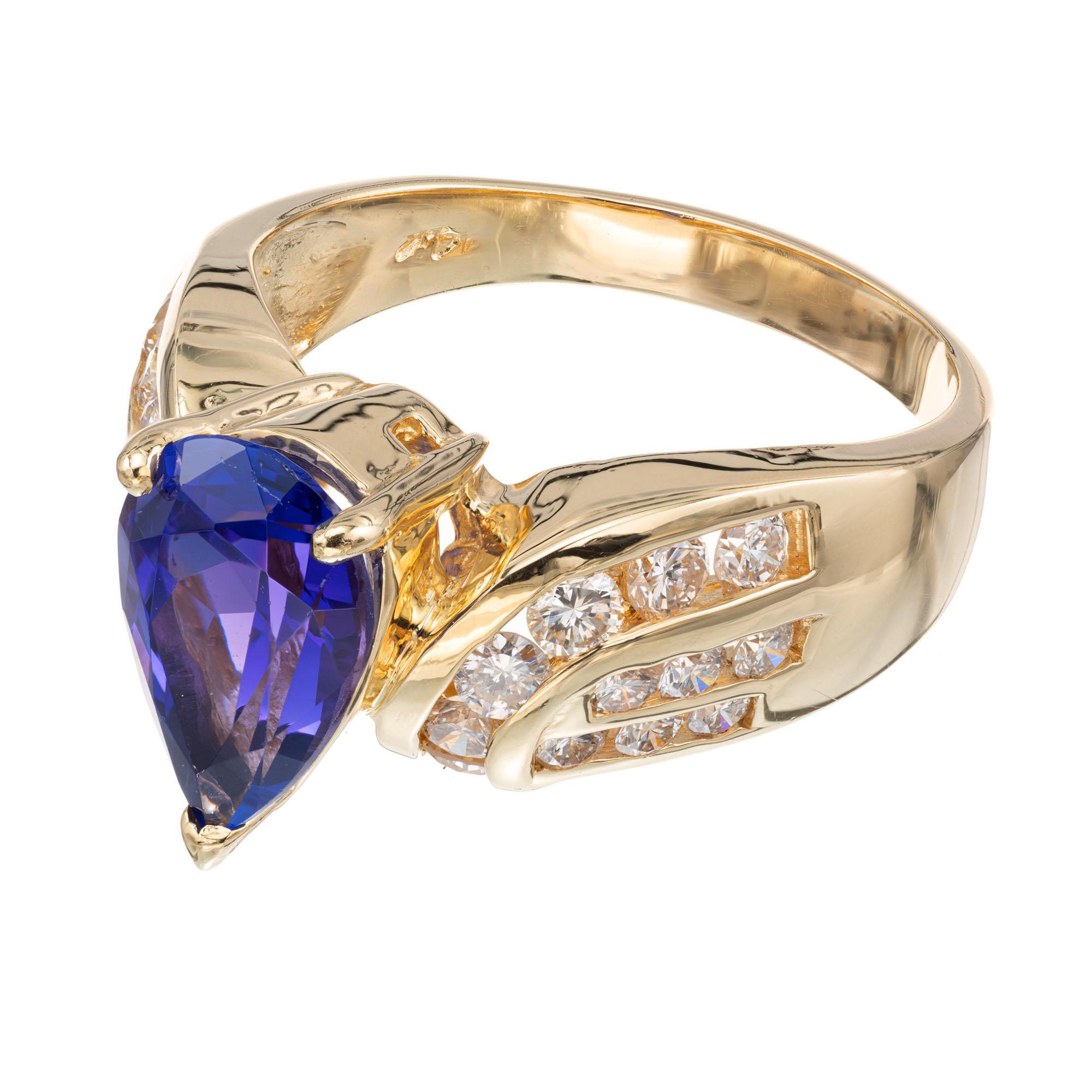 1.85 Carat Tanzanite Diamond Yellow Gold Cocktail Ring 1