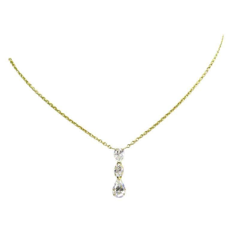 1.85 Carat Total Weight Pear Shaped and Oval Diamond Pendant In New Condition In New York, NY
