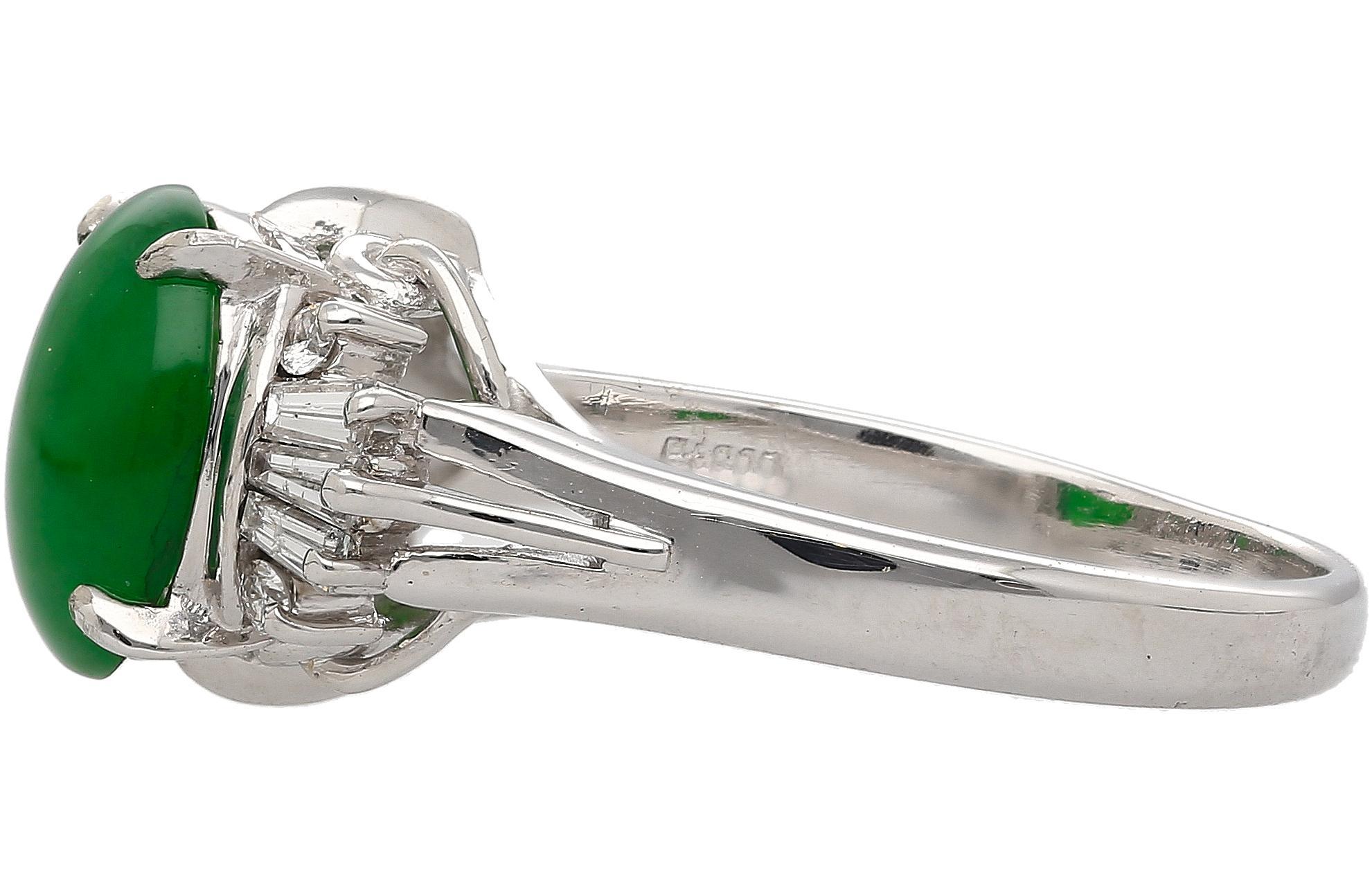 1.85 Carat Untreated Jadeite Jade and Diamond Platinum Ring HK Certified For Sale 1