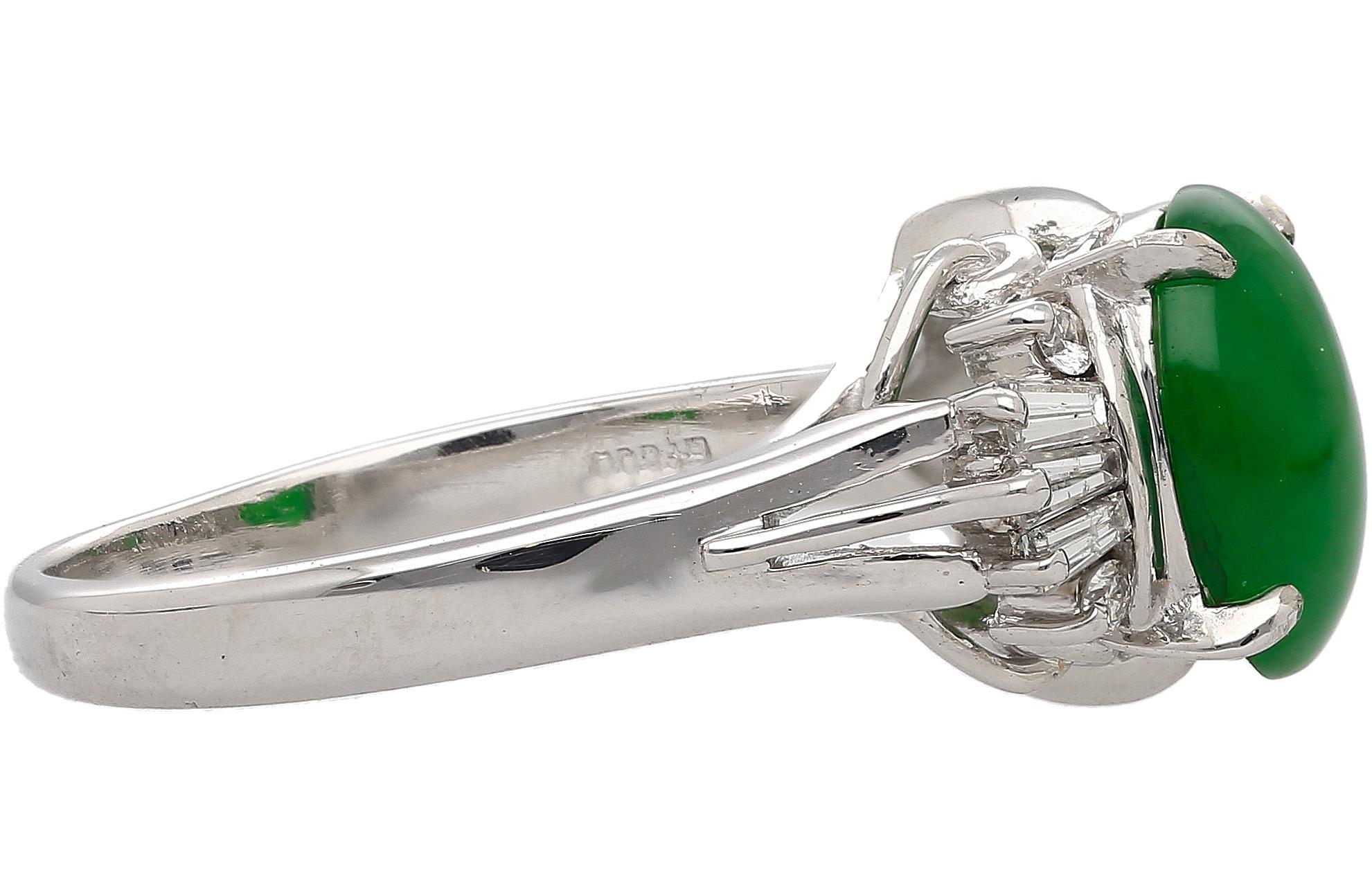 1.85 Carat Untreated Jadeite Jade and Diamond Platinum Ring HK Certified For Sale 2