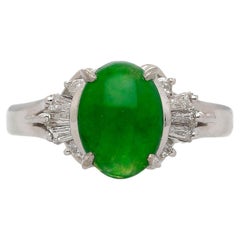 1.85 Carat Untreated Jadeite Jade and Diamond Platinum Ring HK Certified