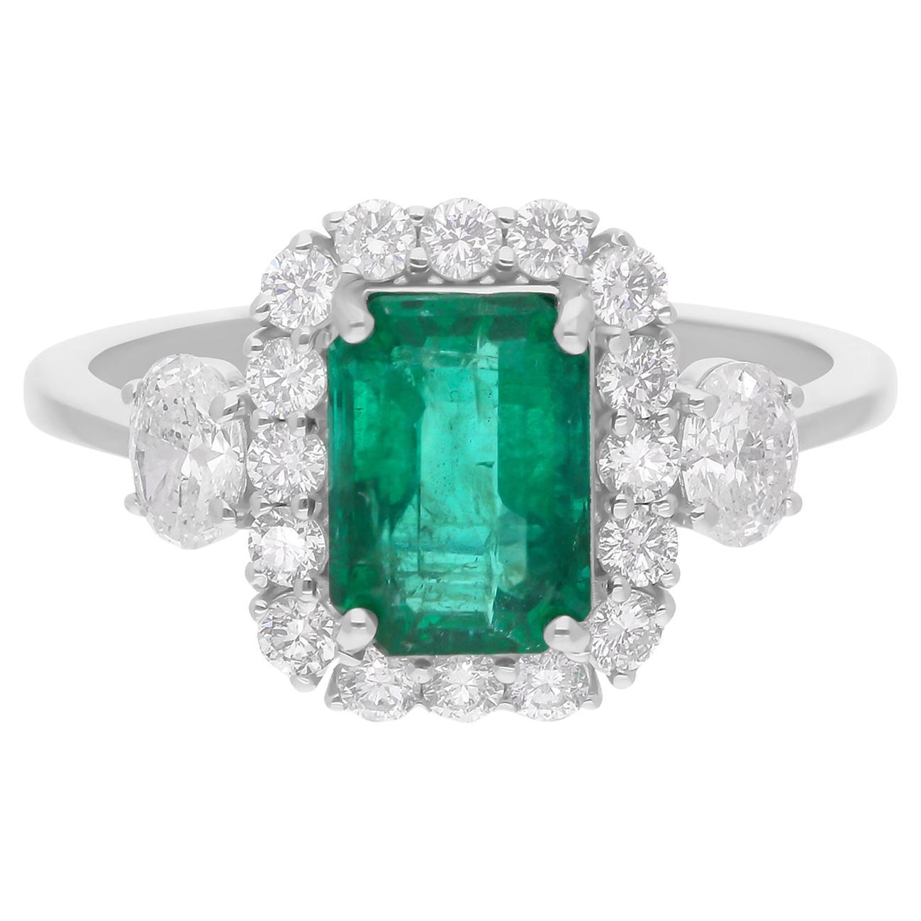 1,85 Karat sambischer Smaragd Cocktail-Ring 0,81 Karat SI/H Diamant 14k Weißgold