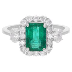 1,85 Karat sambischer Smaragd Cocktail-Ring 0,81 Karat SI/H Diamant 14k Weißgold