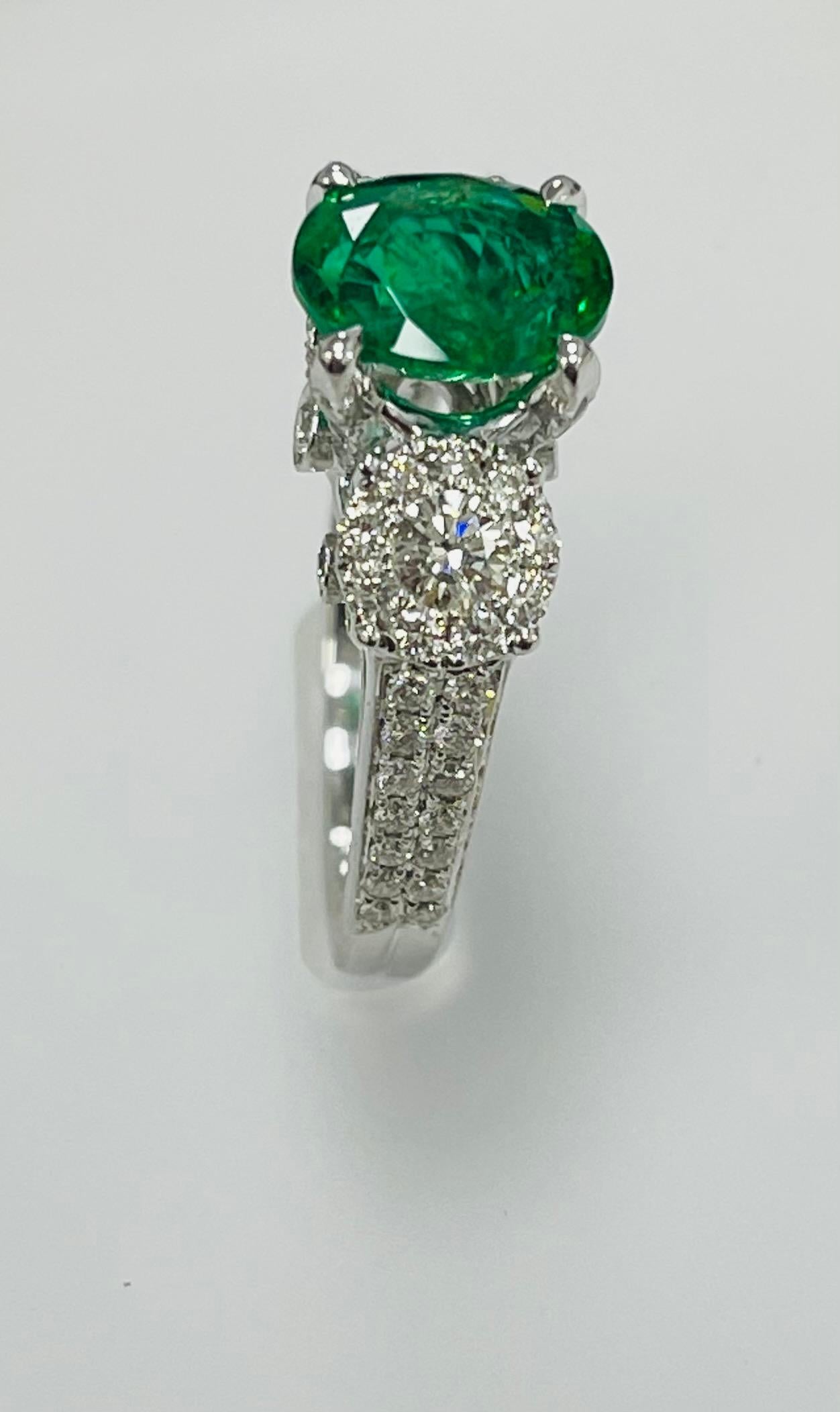 Modern 1.85 Carat Zambian Emerald Diamond Cocktail Ring For Sale