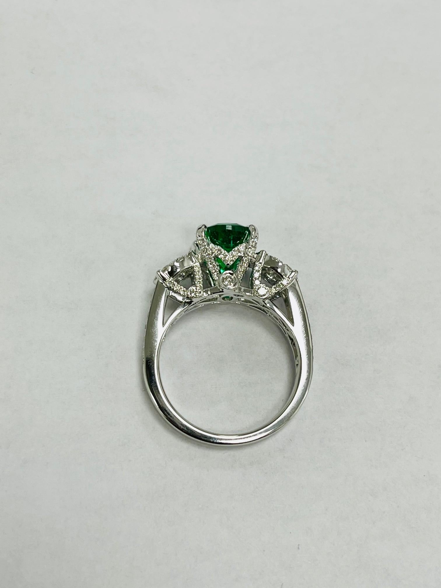 Oval Cut 1.85 Carat Zambian Emerald Diamond Cocktail Ring For Sale