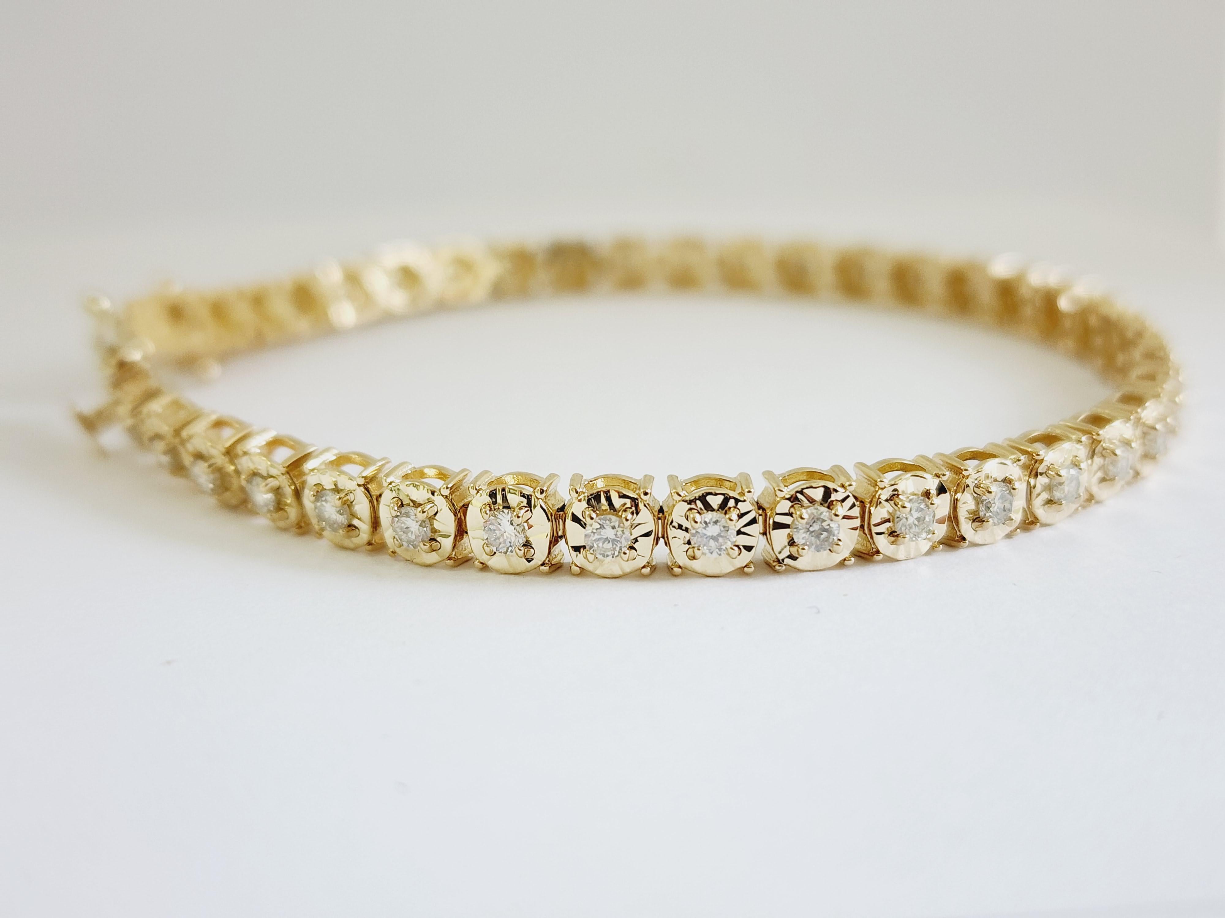 1.85 Carats Diamond Cut Miracle Illusion Tennis Bracelet 14 Karat Yellow Gold In New Condition In Great Neck, NY