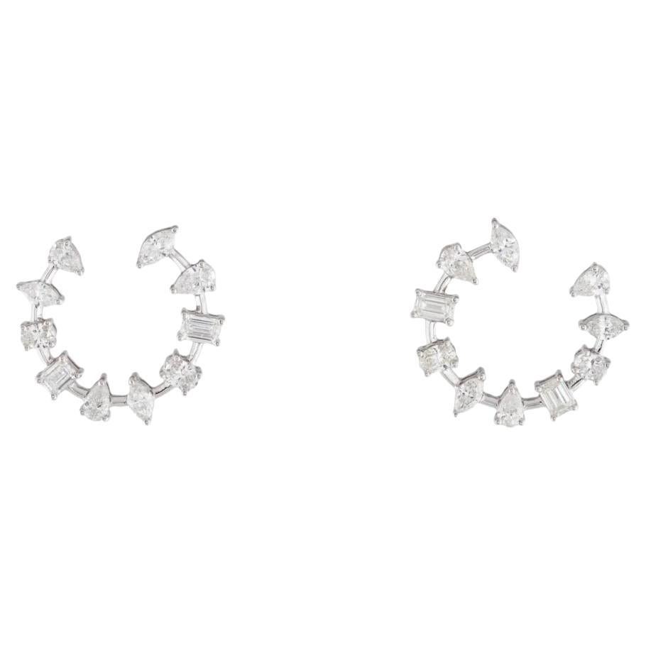 1.85 Carats Fancy Cut Diamonds Hoop Earrings in 14k Gold For Sale