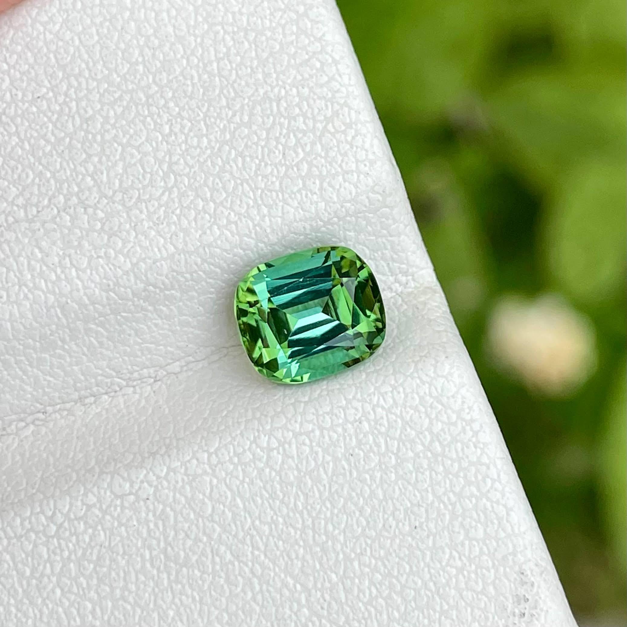 Weight 1.85 carats 
Dimensions 7.7x6.7x5.0 mm
Treatment none 
Origin Afghanistan 
Clarity VVs
Shape cushion 
Cut fancy cushion 



The 1.85 carat Mint Green Tourmaline stone, meticulously cut into a cushion shape, is a striking example of Afghan