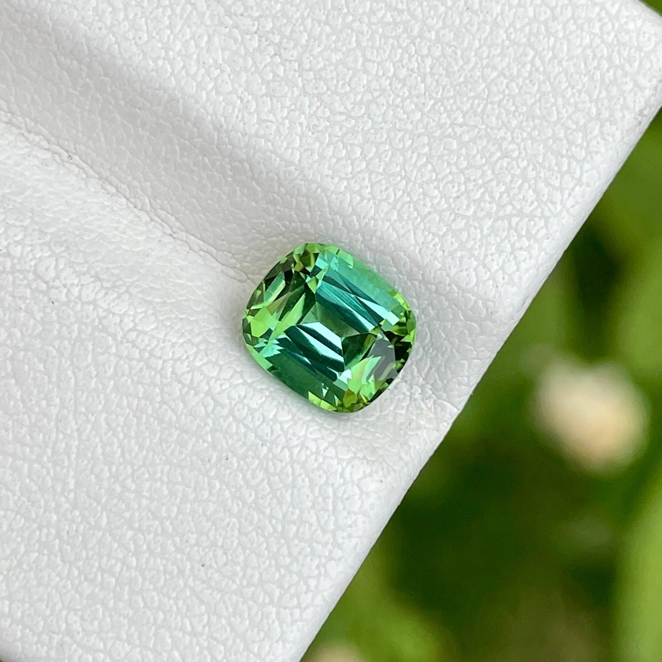 Women's or Men's 1.85 Carats Mint Green Loose Tourmaline Stone Cushion Cut Afghan Gemstone For Sale