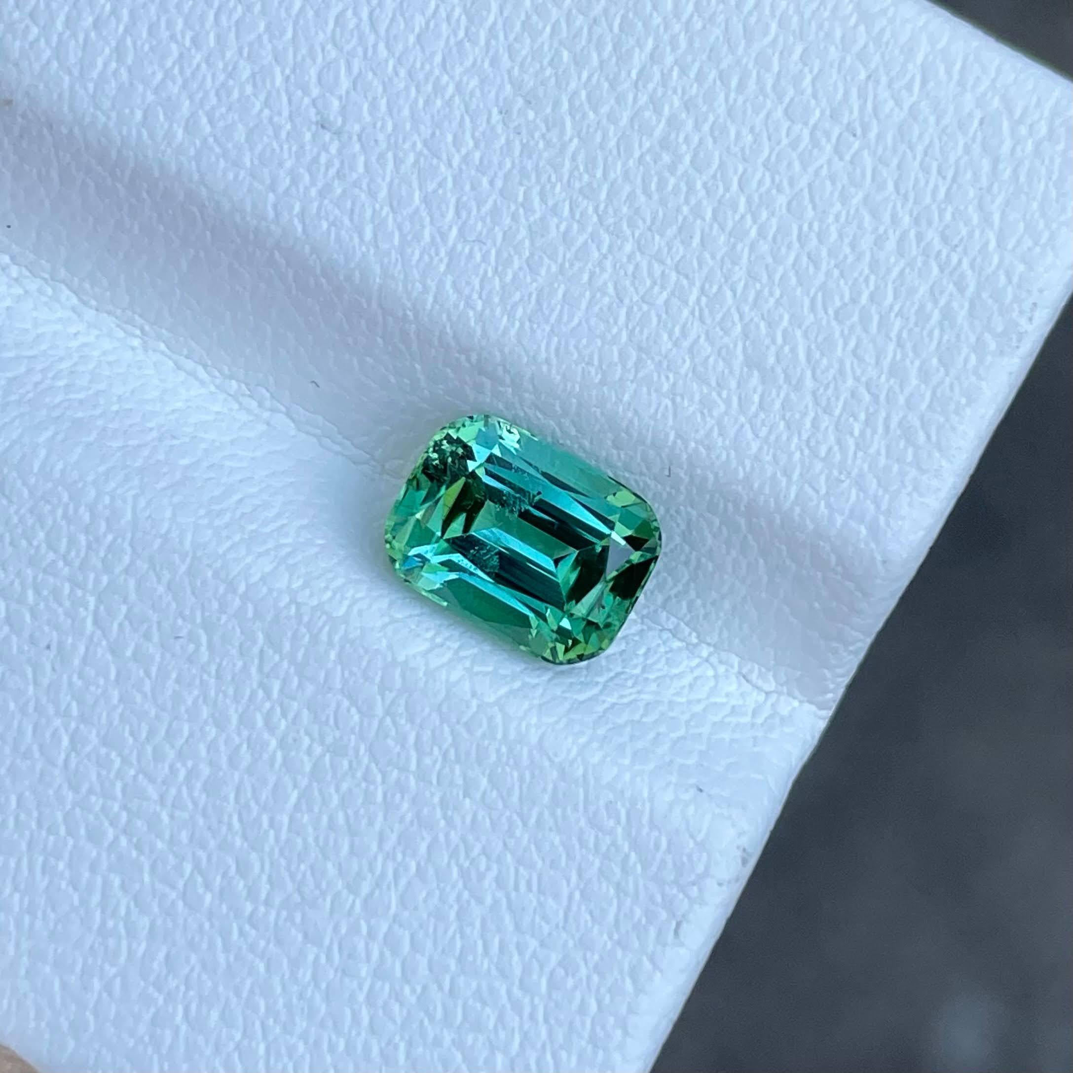 Modern 1.85 carats Mint Green Tourmaline Fancy Cushion Cut Natural Afghan Gemstone For Sale