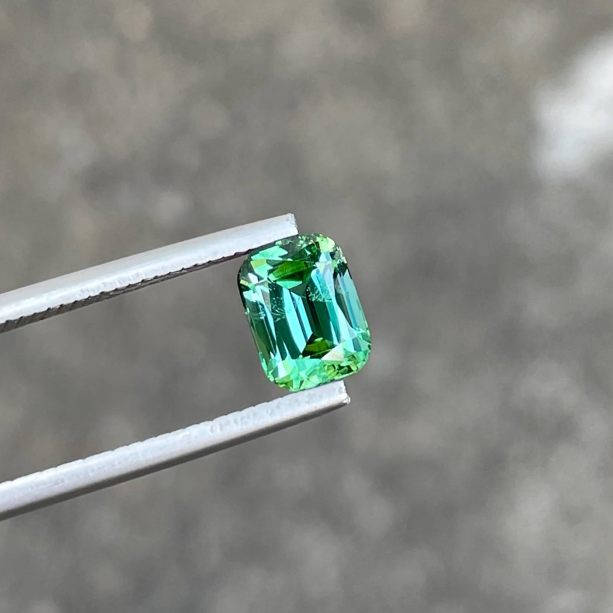 Women's or Men's 1.85 carats Mint Green Tourmaline Fancy Cushion Cut Natural Afghan Gemstone For Sale