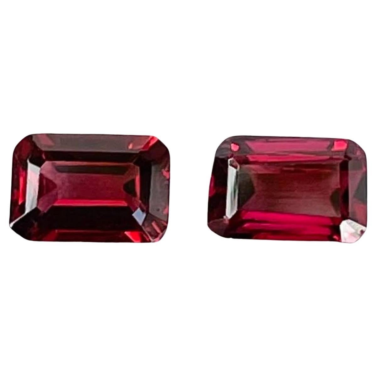 1.85 carats Red Burmese Spinel Stone Pair Emerald Cut Natural Gemstone
