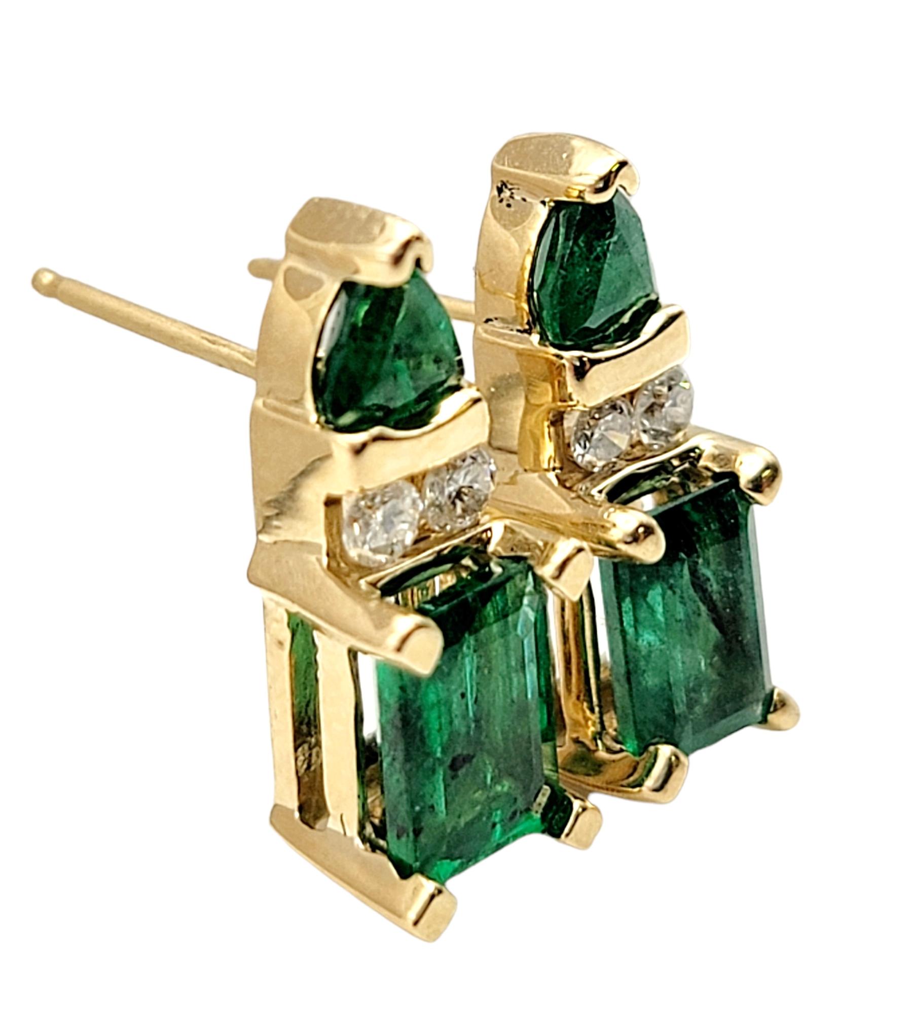 1.85 Carats Total Emerald Cut Emerald and Diamond Stud Earrings in Yellow Gold In Good Condition In Scottsdale, AZ