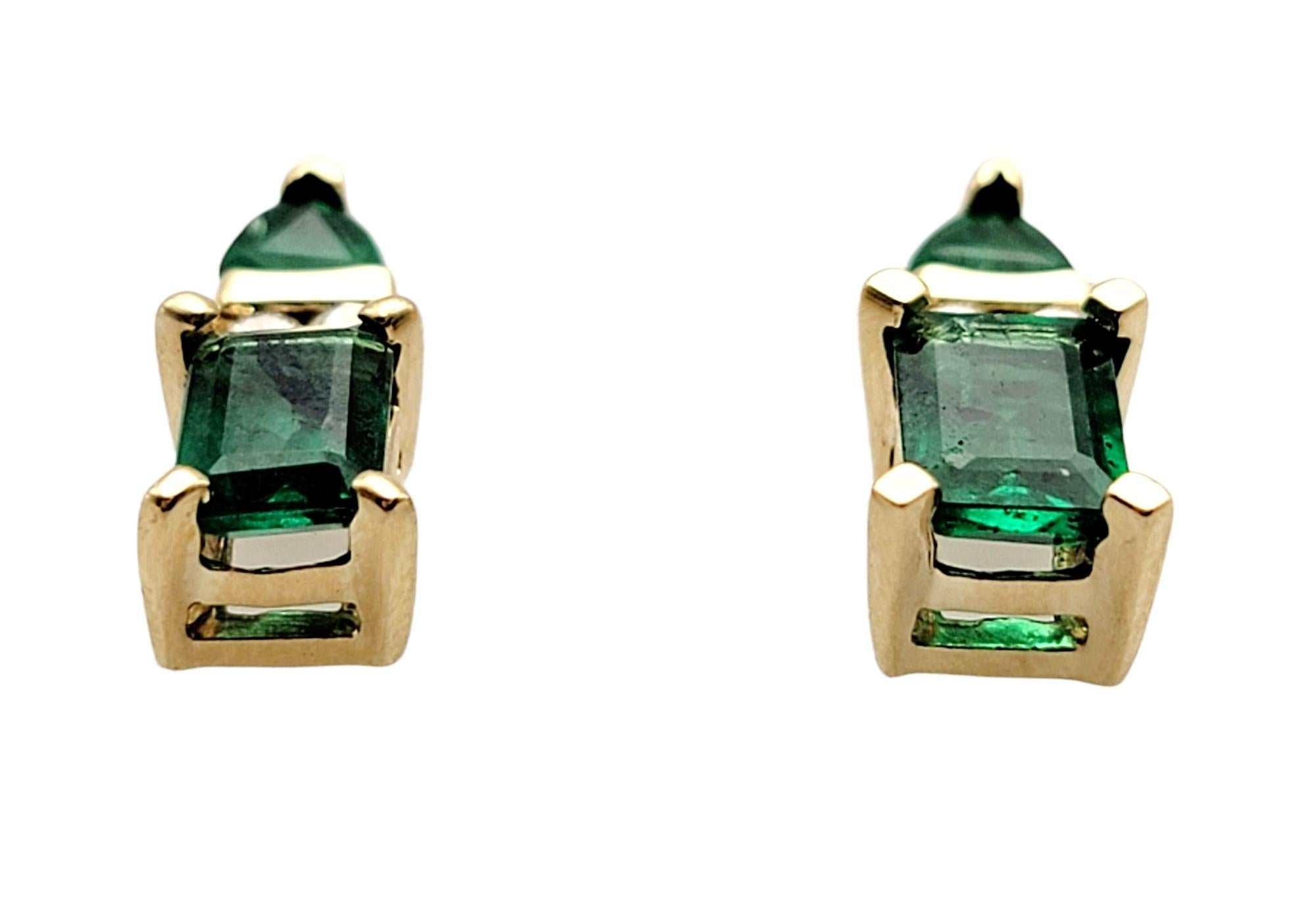 Women's 1.85 Carats Total Emerald Cut Emerald and Diamond Stud Earrings in Yellow Gold