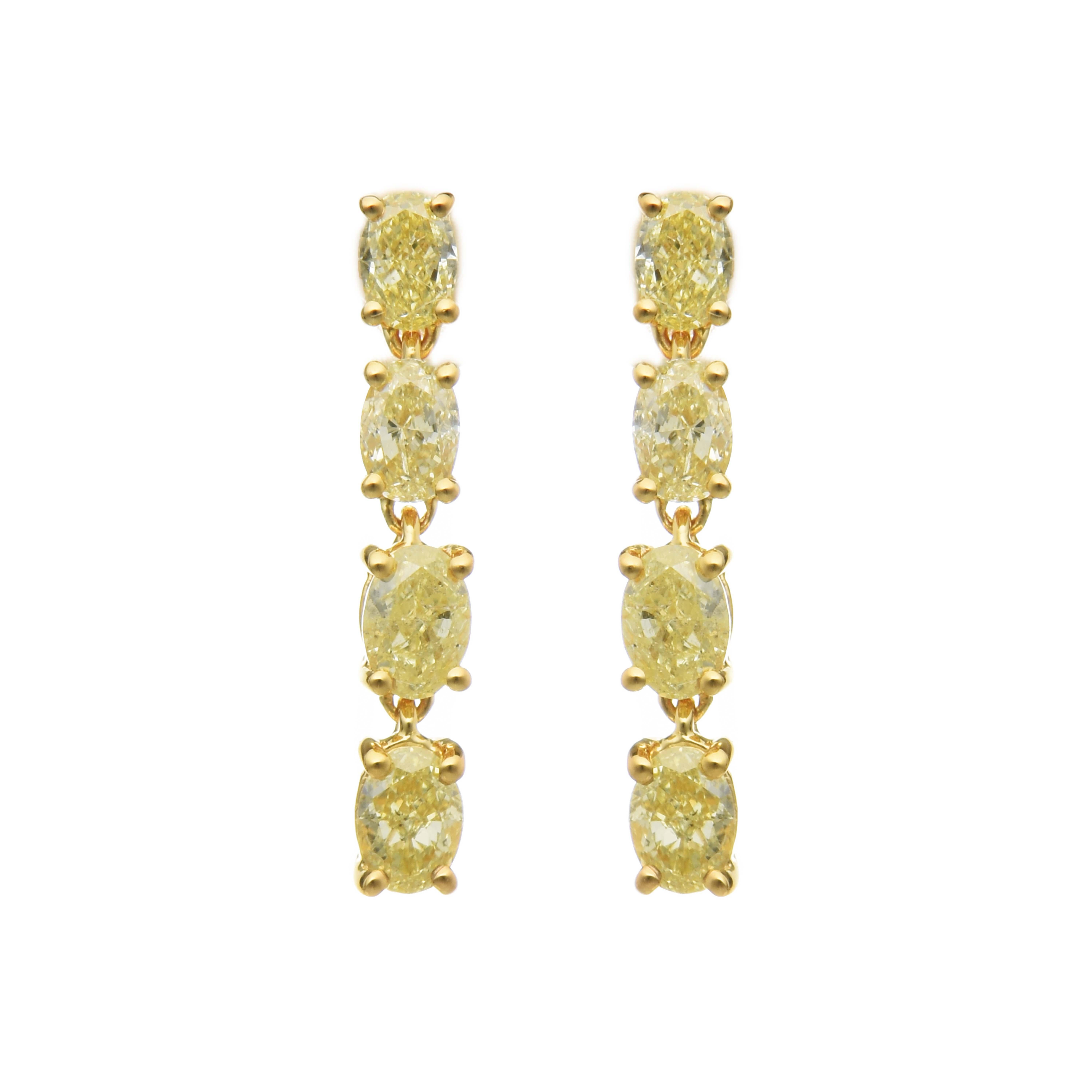 1,85 Karat Gelbgold-Ohrringe mit gelben Diamanten aus Gelbgold (Ovalschliff) im Angebot