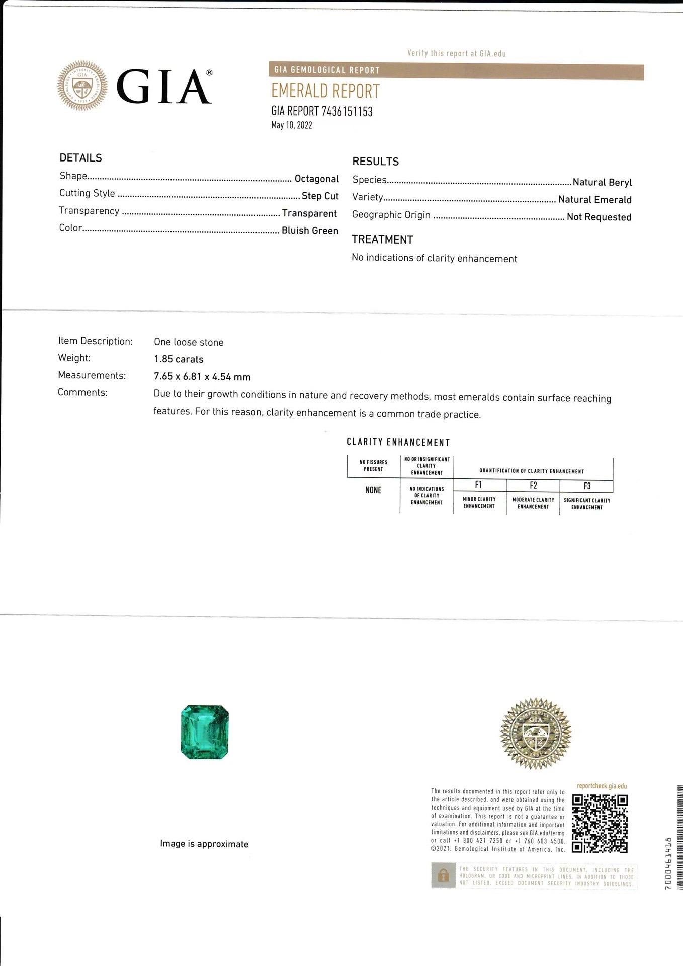 1,85 qt Esmeralda natural sin aceite certificada por GIA Verde azulado  Ojo limpio Zambia en venta 3