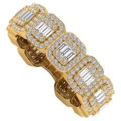Bague à anneau en or jaune 18 carats avec diamants baguettes ronds 1,85 carat, faite à la main