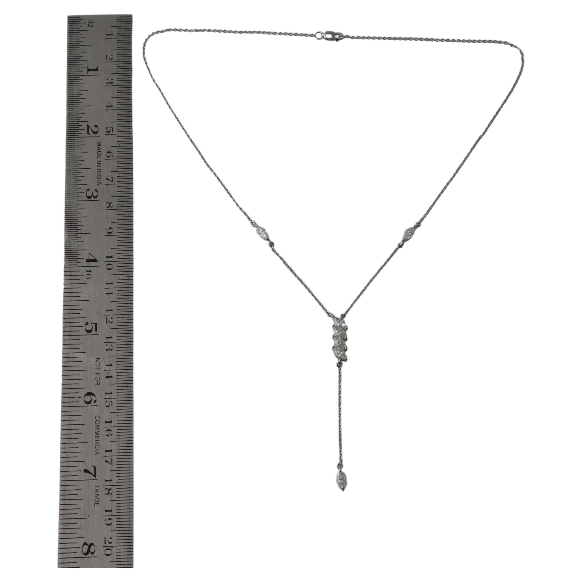 Modern 1.85ct SI Clarity HI Color Marquise Diamond Lariat Necklace 14 Karat White Gold For Sale