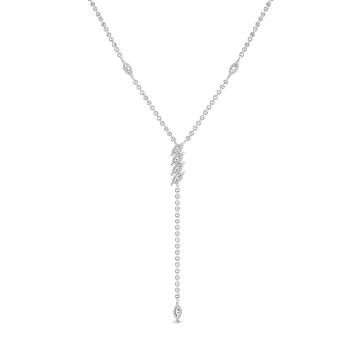 1.85 Ct SI Clarity HI Color Marquise Diamond Lariat Necklace 14 Karat White Gold In New Condition For Sale In Diera, Dubai