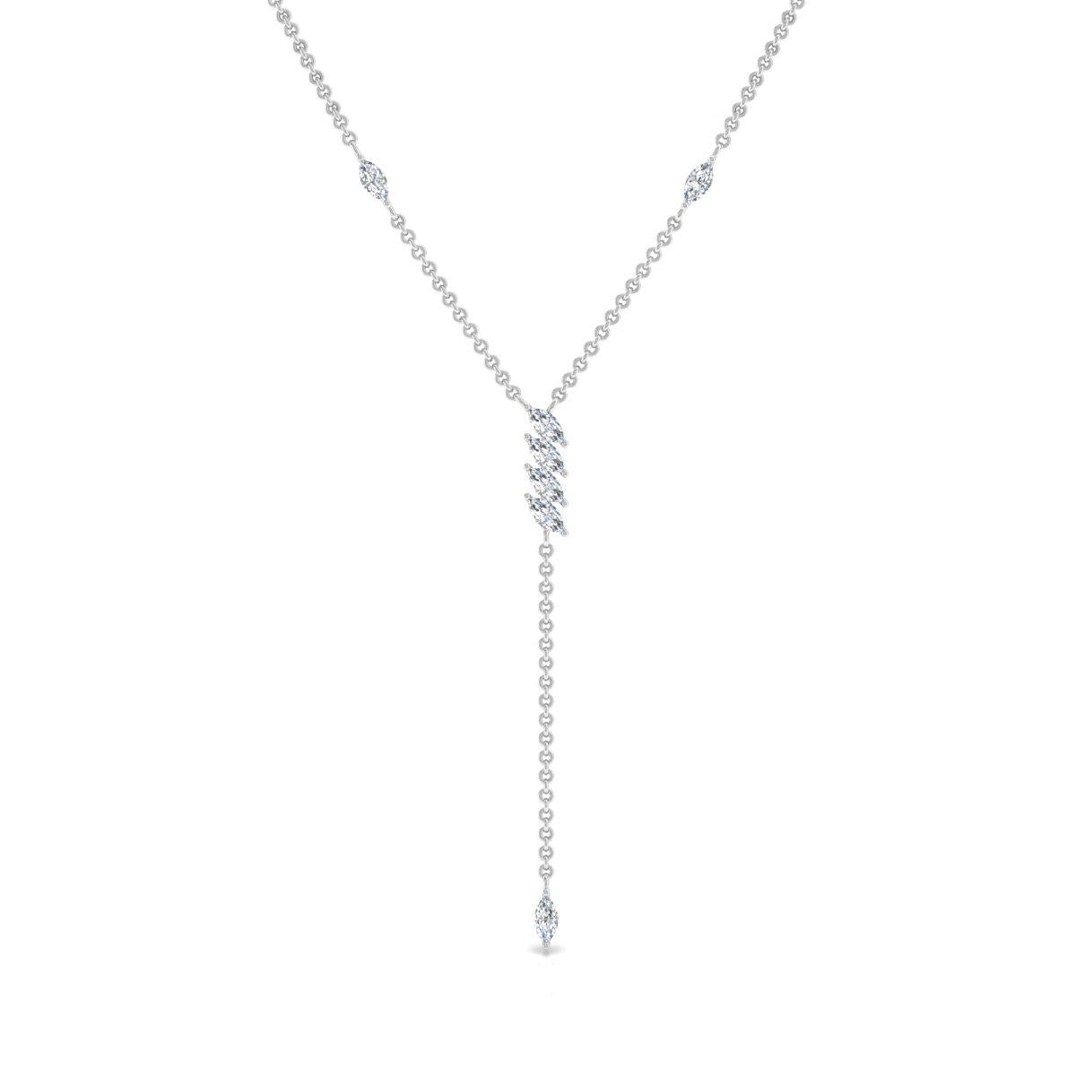 Women's 1.85 Ct SI Clarity HI Color Marquise Diamond Lariat Necklace 14 Karat White Gold For Sale