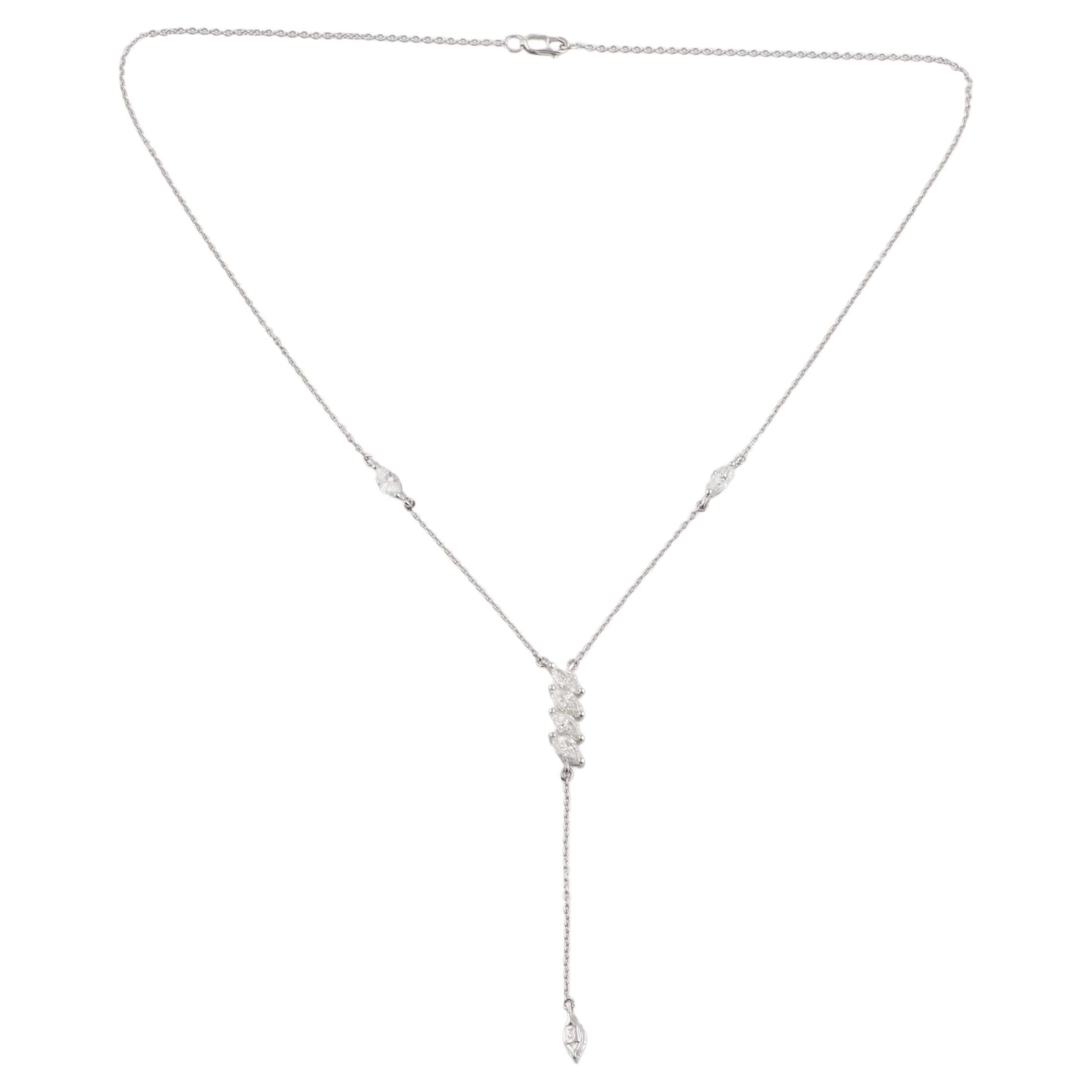 1.85 Ct SI Clarity HI Color Marquise Diamond Lariat Necklace 18 Karat White Gold For Sale