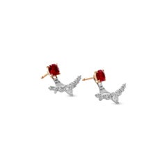 1.85 cts tw Red Ruby Studs and Diamond Ear Climbers