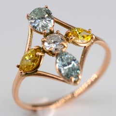 1.85 ctw Fancy Color Diamond 14k Gold Multi-Shape Cocktail Ring