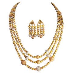 185 Gm 22 Karat Tricolor Gold Necklace & Earring Suite Bridal Princess Necklace