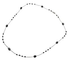 Vintage 14K White Gold Necklace with 16.00ct of Natural Black Diamonds, 18.5"