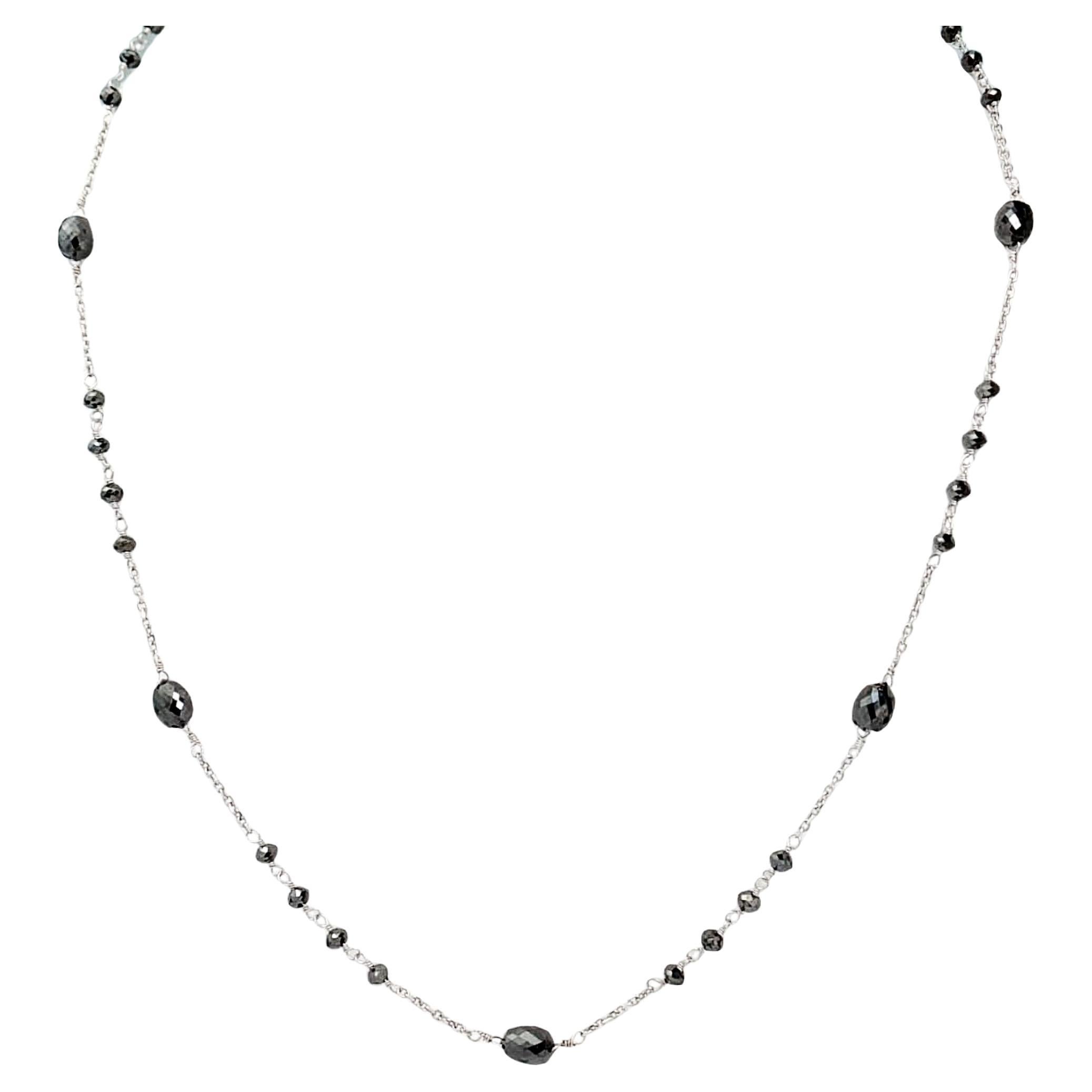 18.5" Natural Black Diamond (16.00 Carat) Necklace in 14 Karat White Gold
