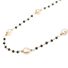 Vintage 18.5" Black Diamond and Keshi Pearl (10.00ct) Necklace in 14KY Gold