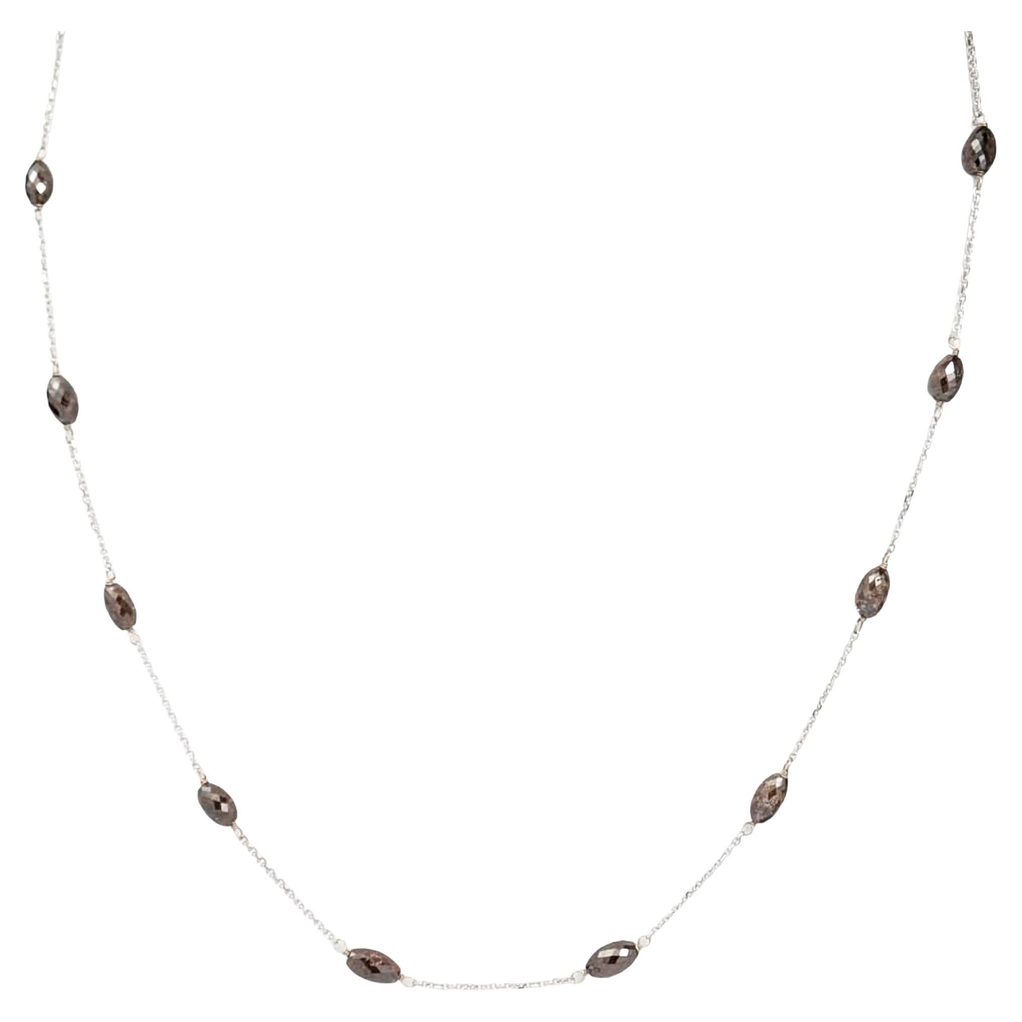 18.5" Natural Brown Diamond (15.50 Carat) Necklace in 18 Karat White Gold