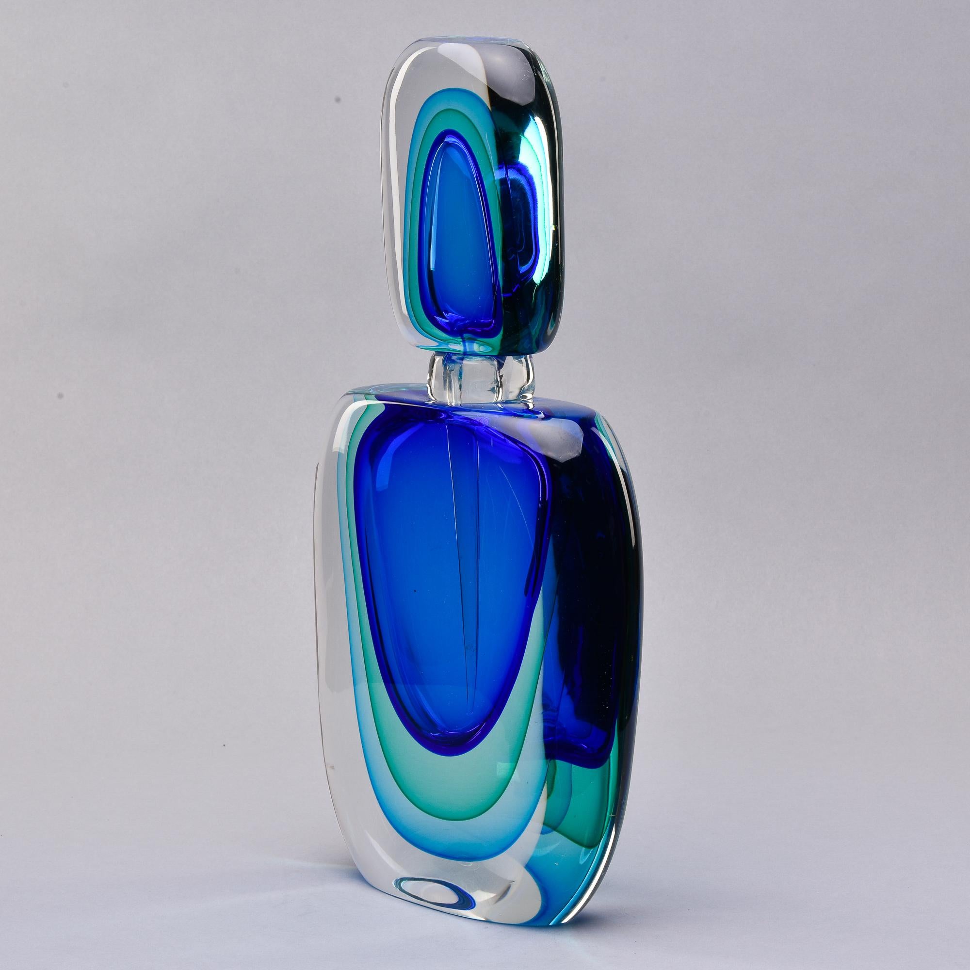 Mid-Century Modern 18.5” Tall Murano Sommerso Shaded Blue Perfume Bottle