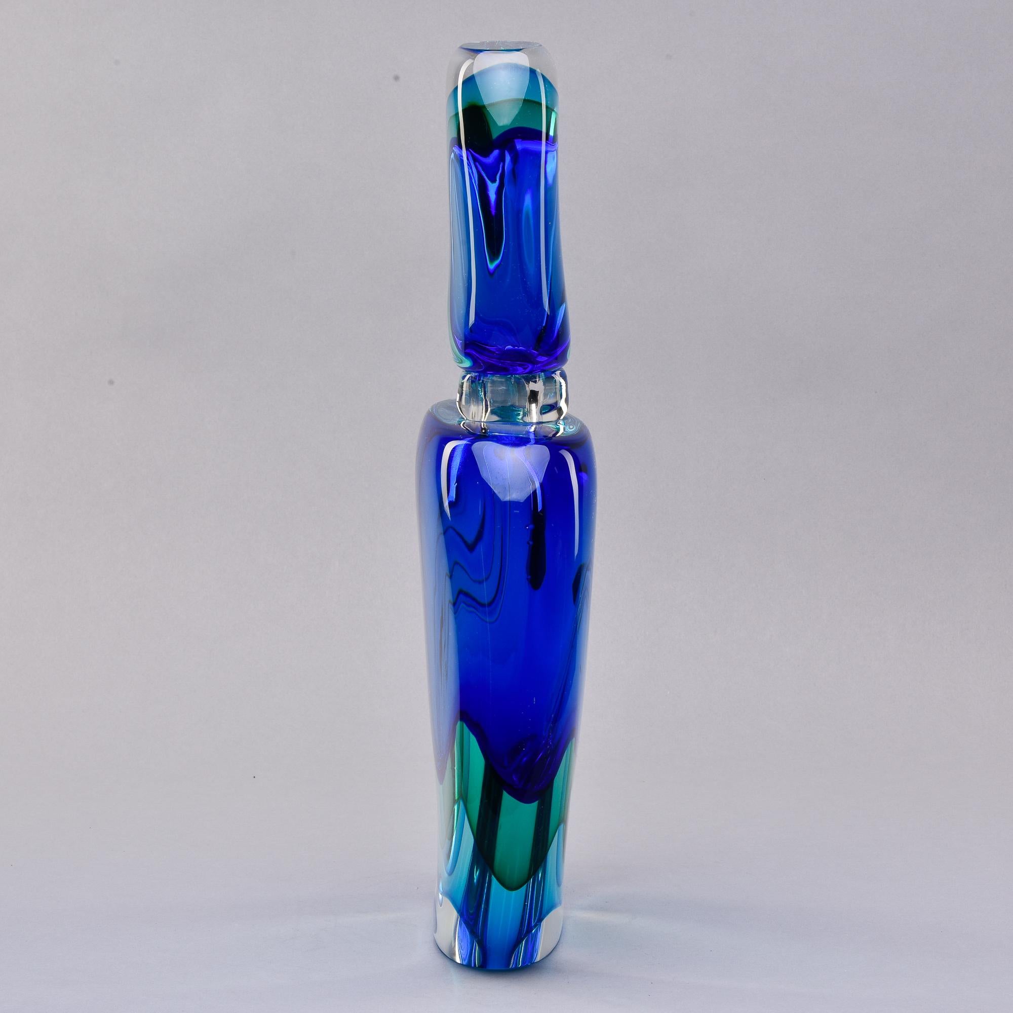 Italian 18.5” Tall Murano Sommerso Shaded Blue Perfume Bottle