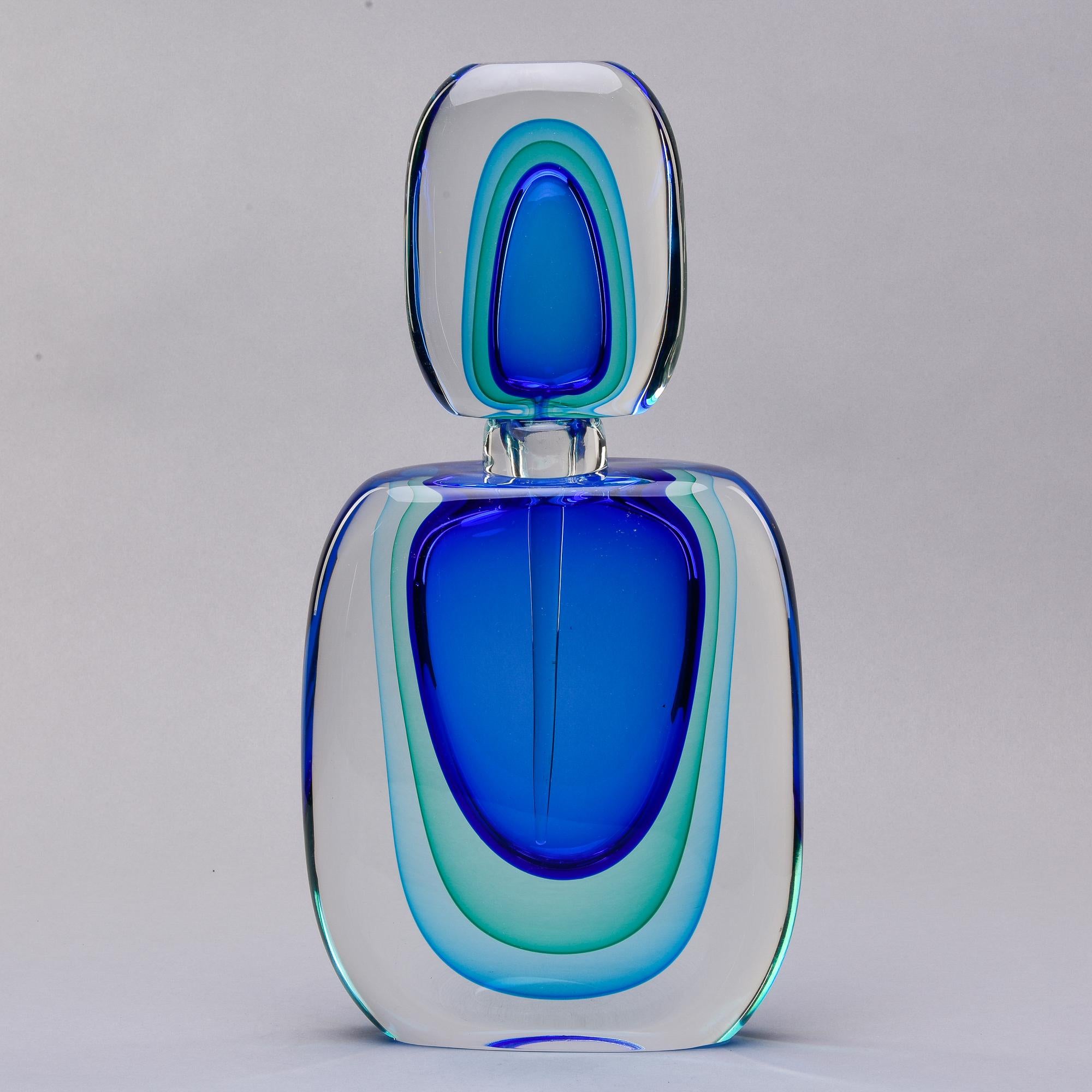 18.5” Tall Murano Sommerso Shaded Blue Perfume Bottle In New Condition In Troy, MI