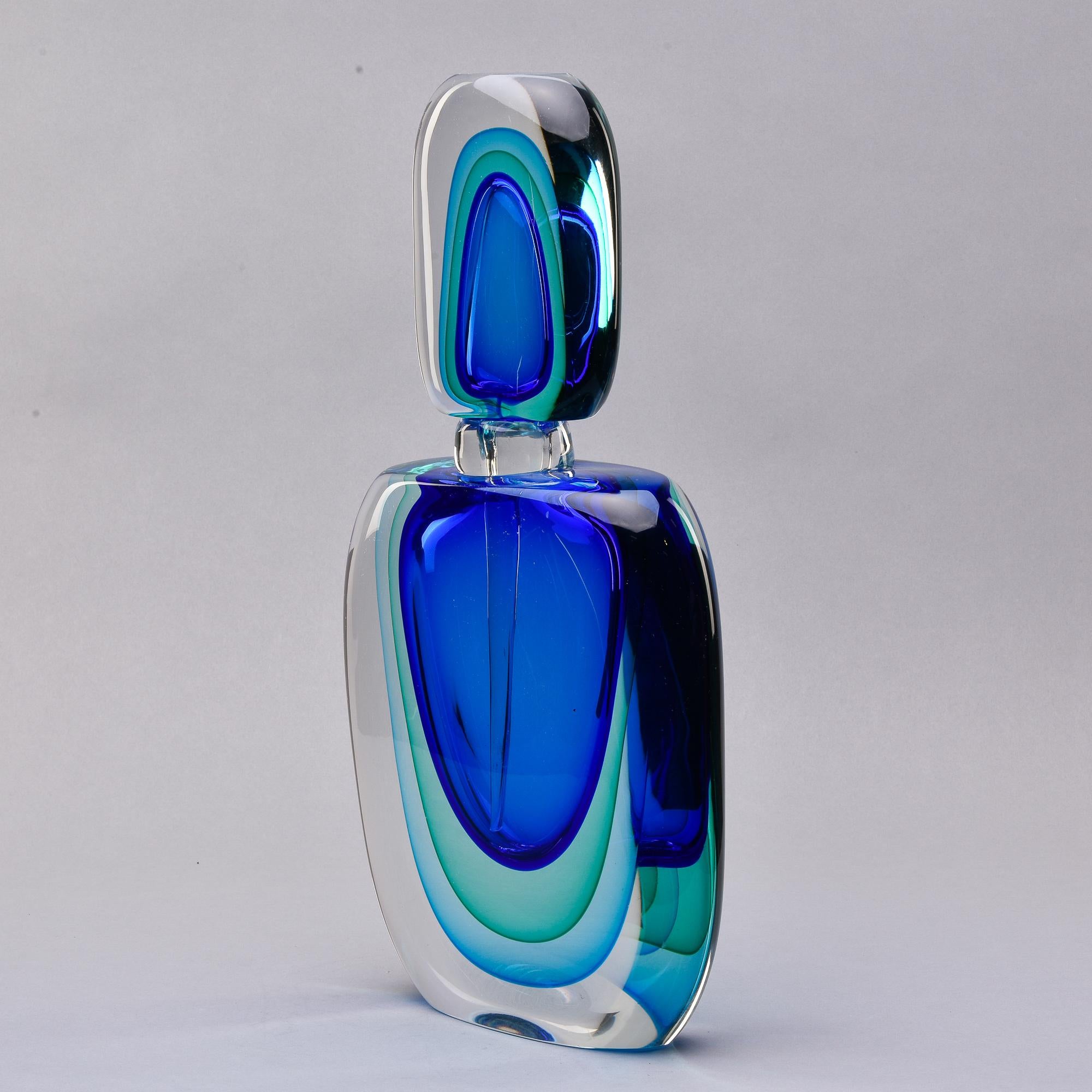 Contemporary 18.5” Tall Murano Sommerso Shaded Blue Perfume Bottle