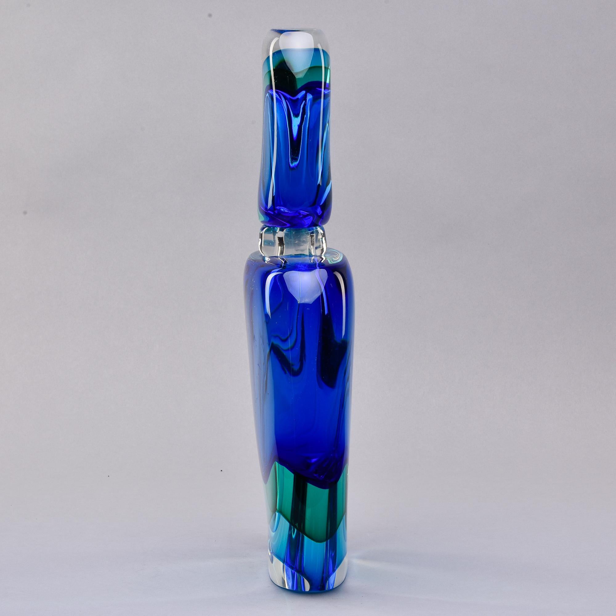Murano Glass 18.5” Tall Murano Sommerso Shaded Blue Perfume Bottle