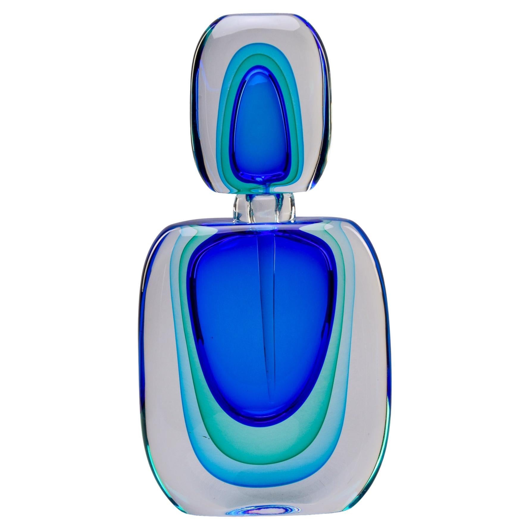 18.5” Tall Murano Sommerso Shaded Blue Perfume Bottle