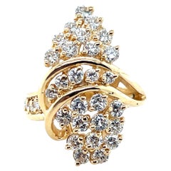 Anello a grappolo con diamante da 1,85 TCW e oro giallo 14k 1980s