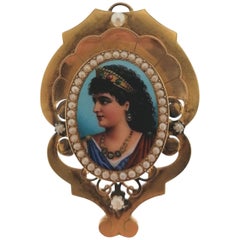 1850 18 Karat Yellow Gold witn Pearls and Enamel Brooch